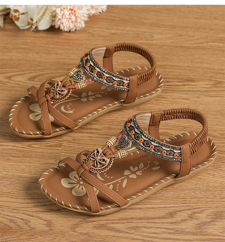 Sandálias femininas estilo bohemia sandálias planas verão 2025 sandalias de mujer novos sapatos de verão mulher calçado de verão feminino