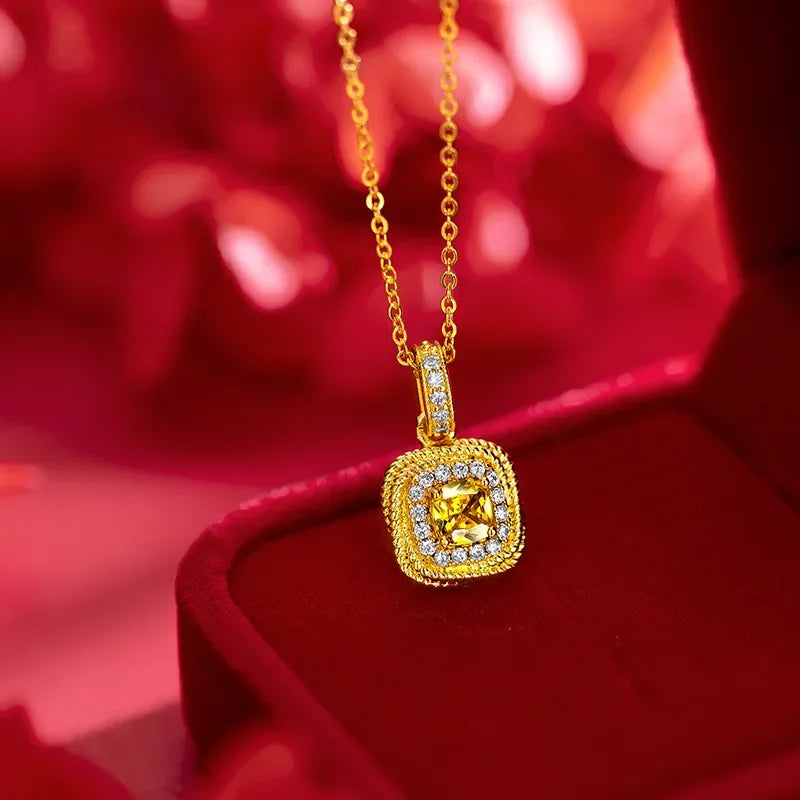 Conjunto de colar de doces em ouro 24K 9999 de alta qualidade | Pulseira/anel feminino Flash pequeno diamante amarelo | Brincos doces leves e luxuosos