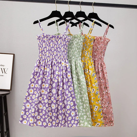 Verão mini vestidos moda feminina elástica cintura alta casual cinta de espaguete sem mangas vestido feminino vestidos de chiffon