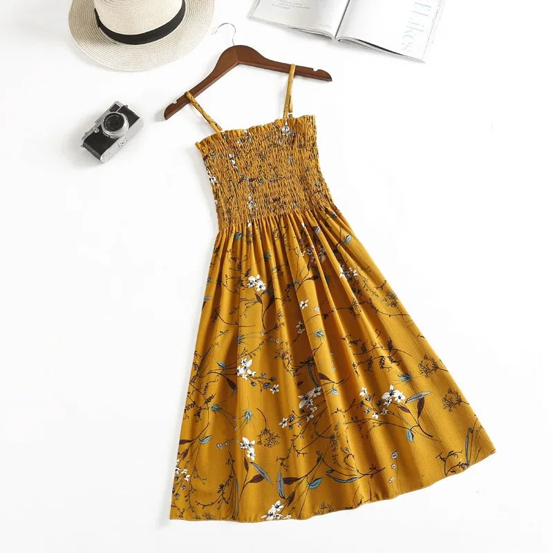 Verão mini vestidos moda feminina elástica cintura alta casual cinta de espaguete sem mangas vestido feminino vestidos de chiffon