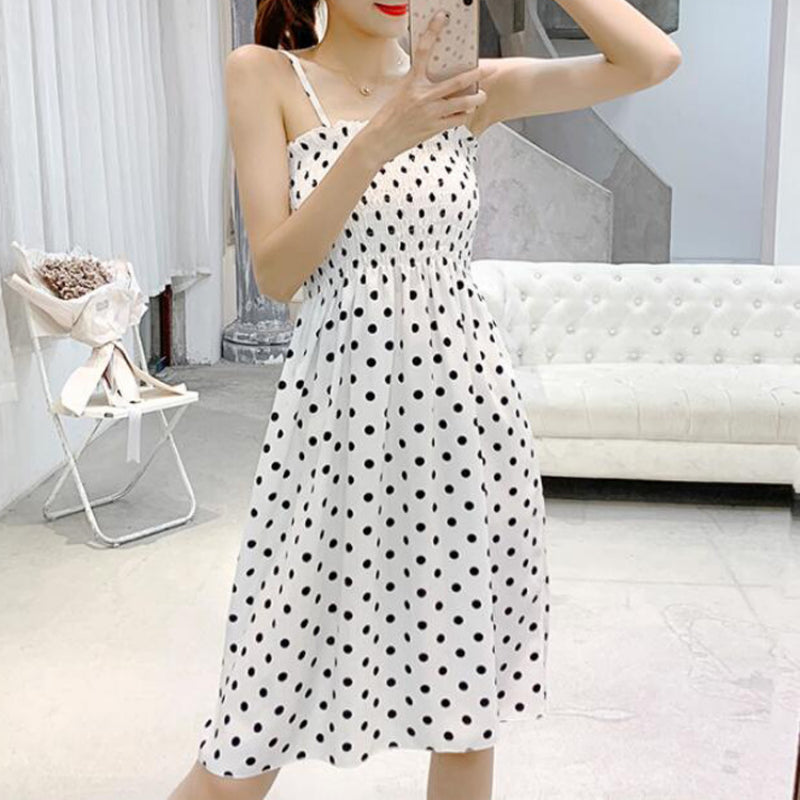 Verão mini vestidos moda feminina elástica cintura alta casual cinta de espaguete sem mangas vestido feminino vestidos de chiffon