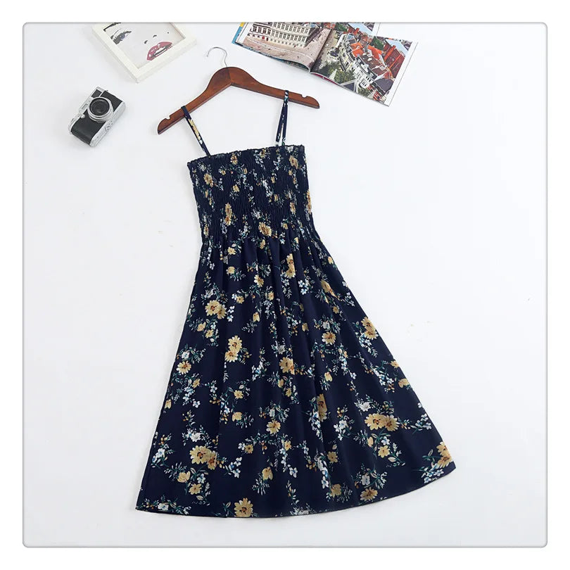 Verão mini vestidos moda feminina elástica cintura alta casual cinta de espaguete sem mangas vestido feminino vestidos de chiffon